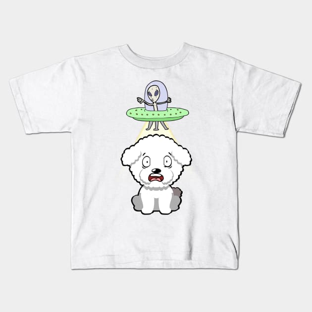 Cute furry dog is abducted by aliens Kids T-Shirt by Pet Station